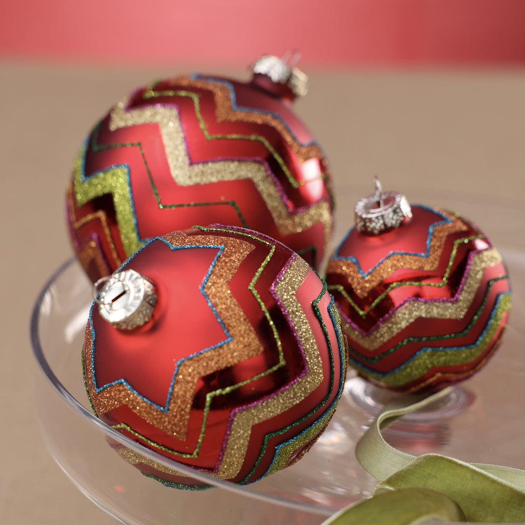 Multicolor Zigzag Glass Ball Ornament