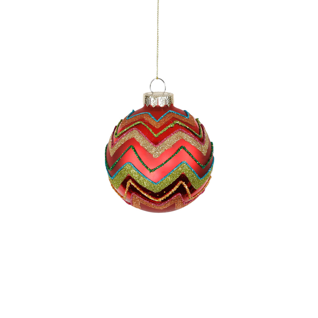 Multicolor Zigzag Glass Ball Ornament