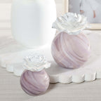 Petals Porcelain Diffuser - Small in marbled glass with a ceramic flower, designed for elegance and fragrance release.