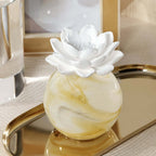 Petals Porcelain Diffuser - Large in marbled glass with a porcelain flower, elegant home decor for fragrance.