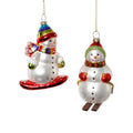 Glass Snowboarding Snowman Ornament - 2 Assorted Pieces