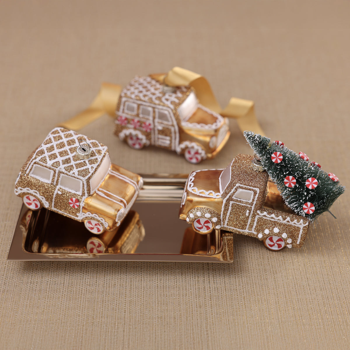 Gingerbread Glass Car Ornament - 3 Assorted Styles