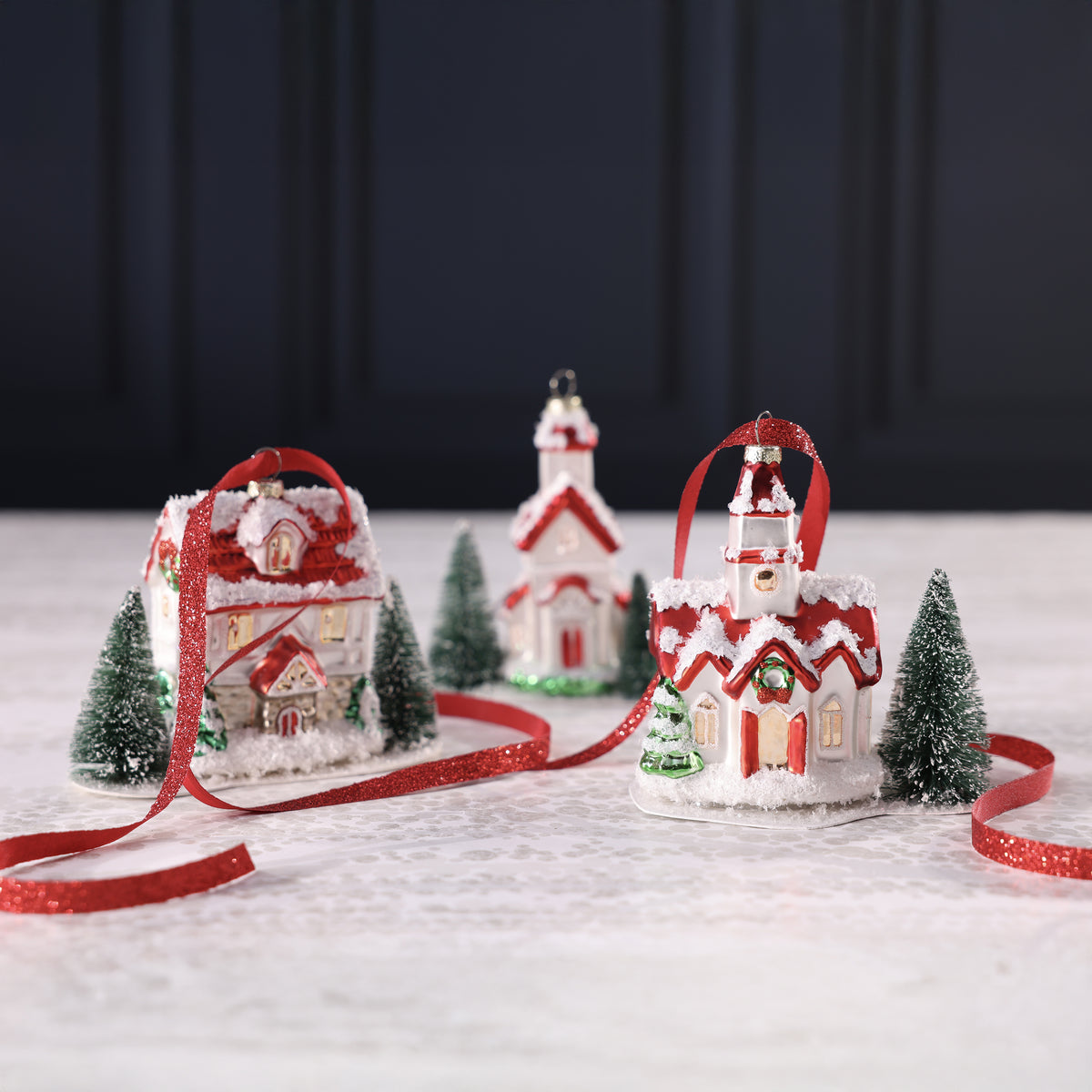Village Glass Ornament - 3 Assorted Styles - 3 pcs Assorted Styles