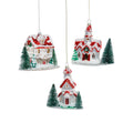 Village Glass Ornament - 3 Assorted Styles - 3 pcs Assorted Styles