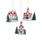 Village Glass Ornament - 3 Assorted Styles - 3 pcs Assorted Styles