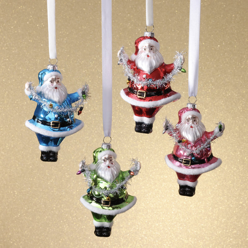 Glass Santa Ornament - 4 Assorted Colors