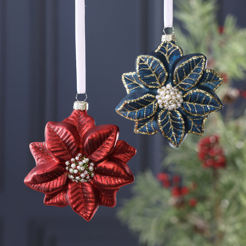 Red Poinsettia Glass Ornament