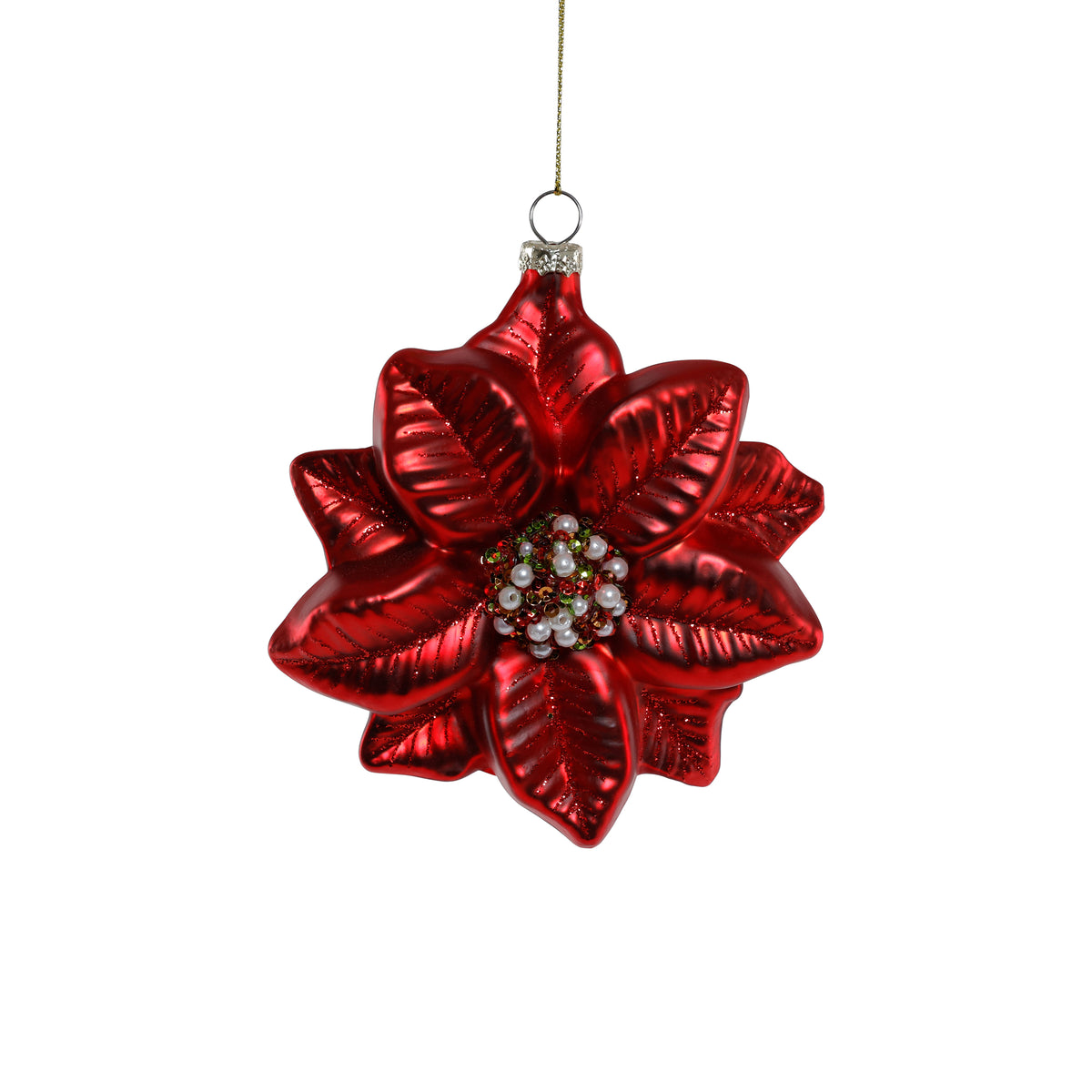 Red Poinsettia Glass Ornament