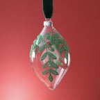 Glass Ornament with Beaded Leaf Design - Green