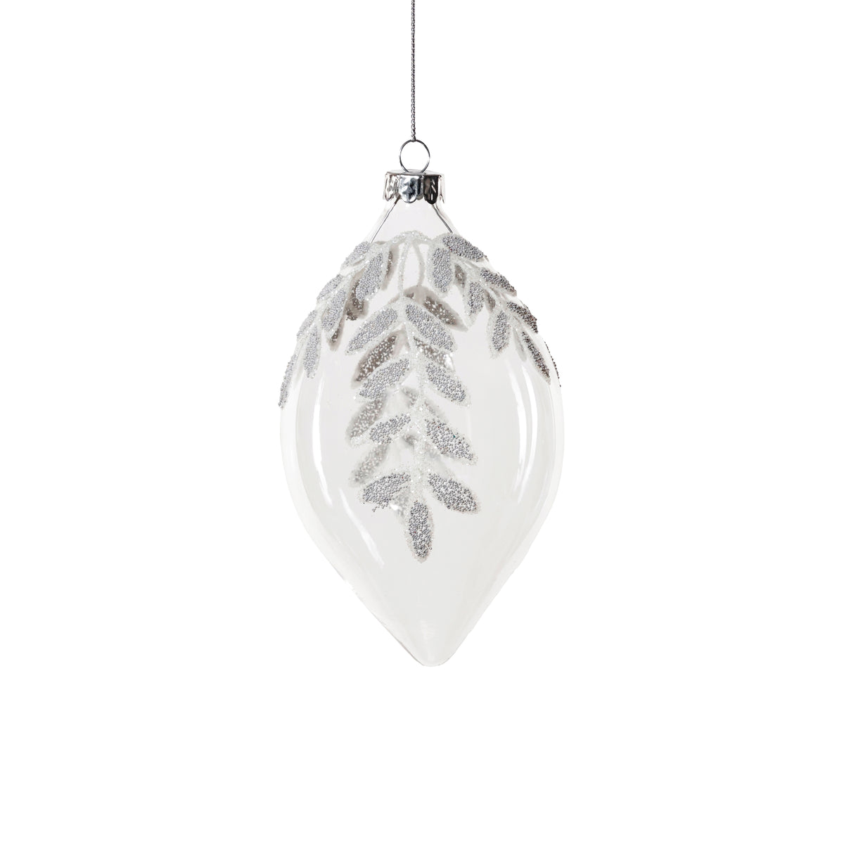 Glass Ornament with Beaded Leaf Design - White