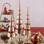 Plaid Glass Tree - 3 Assorted Sizes - Gold and Red