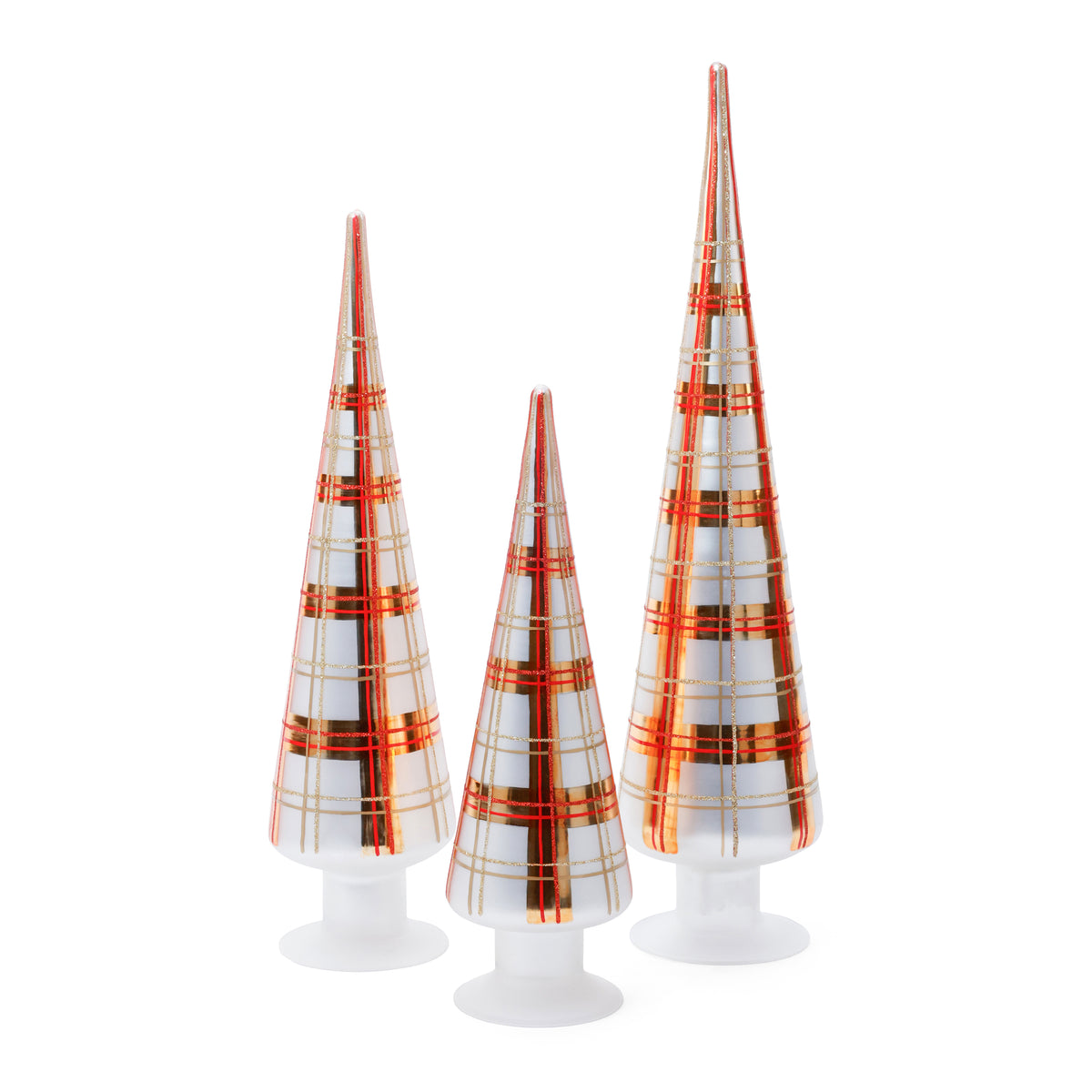 Plaid Glass Tree - 3 Assorted Sizes - Gold and Red