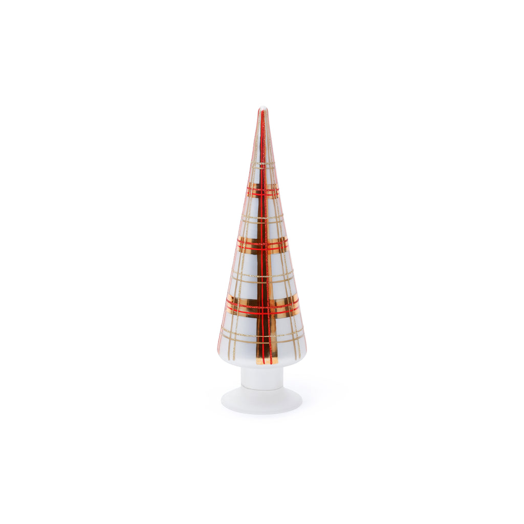 Plaid Glass Tree - 3 Assorted Sizes - Gold and Red