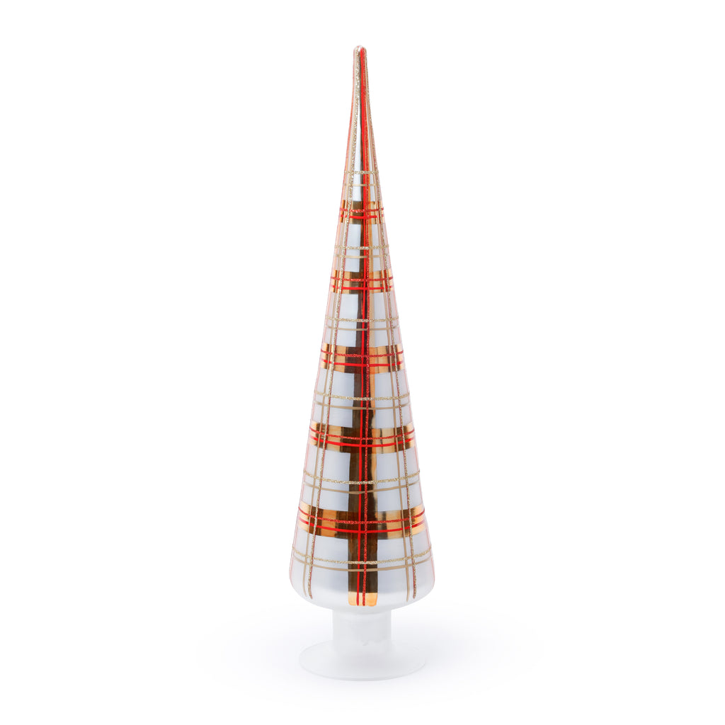 Plaid Glass Tree - 3 Assorted Sizes - Gold and Red