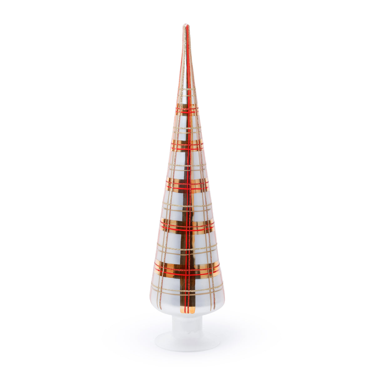 Plaid Glass Tree - 3 Assorted Sizes - Gold and Red
