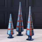 Plaid Glass Tree - 3 Assorted Sizes - Blue and Red