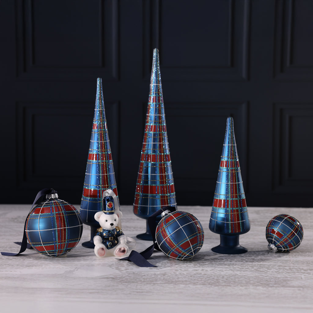 Plaid Glass Tree - 3 Assorted Sizes - Blue and Red