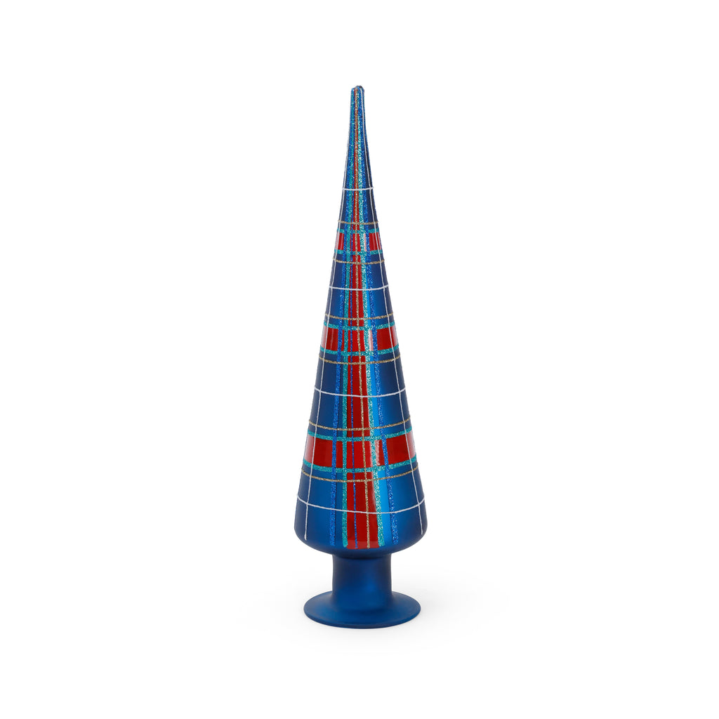Plaid Glass Tree - 3 Assorted Sizes - Blue and Red