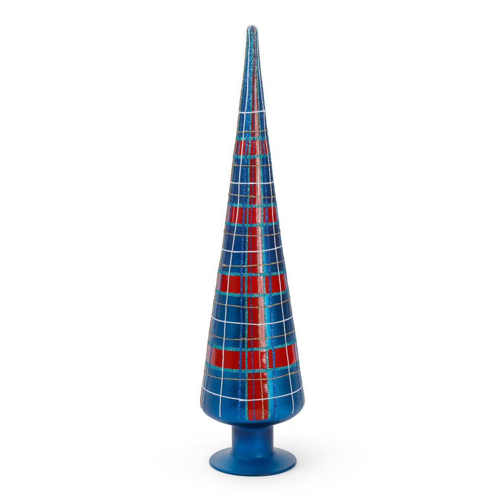 Plaid Glass Tree - 3 Assorted Sizes - Blue and Red