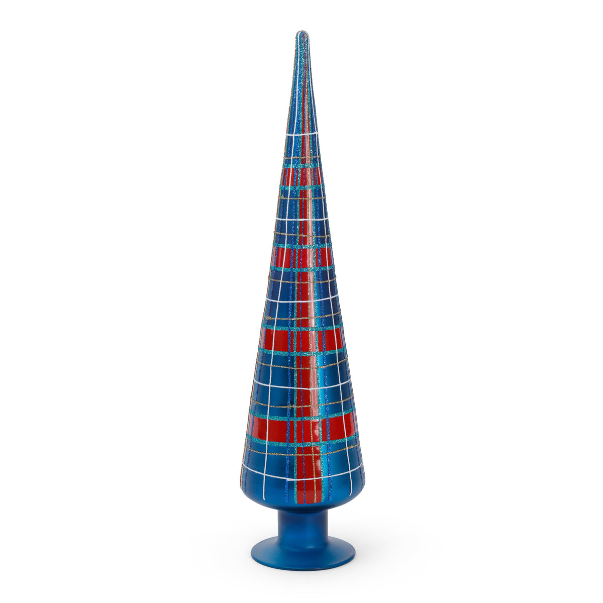 Plaid Glass Tree - 3 Assorted Sizes - Blue and Red