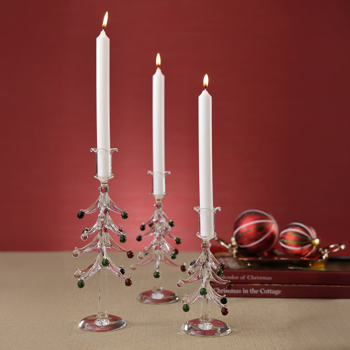 Holiday Tree Glass Taper Candle Holder