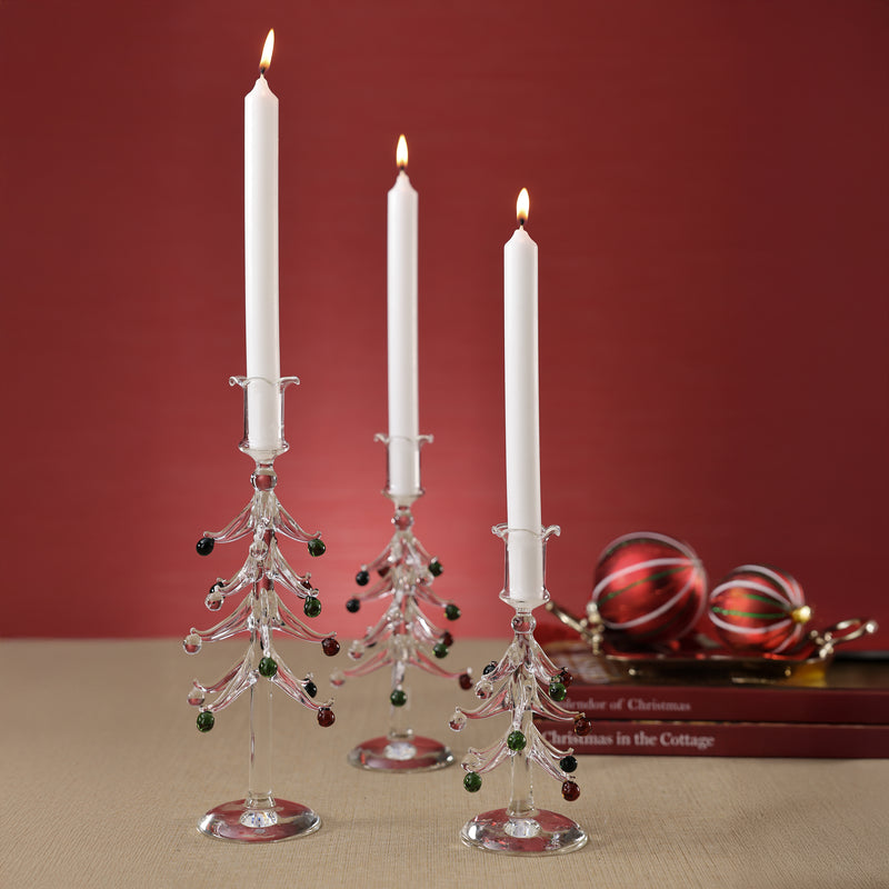 Holiday Tree Glass Taper Candle Holder