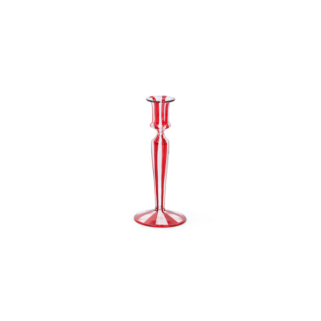 Red Stripes Glass Taper Holder