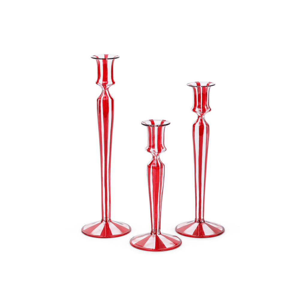 Red Stripes Glass Taper Holder