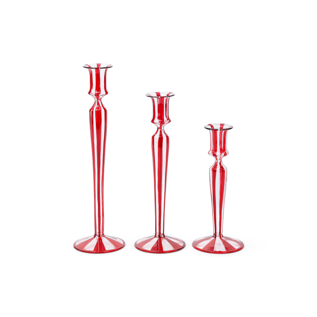 Red Stripes Glass Taper Holder