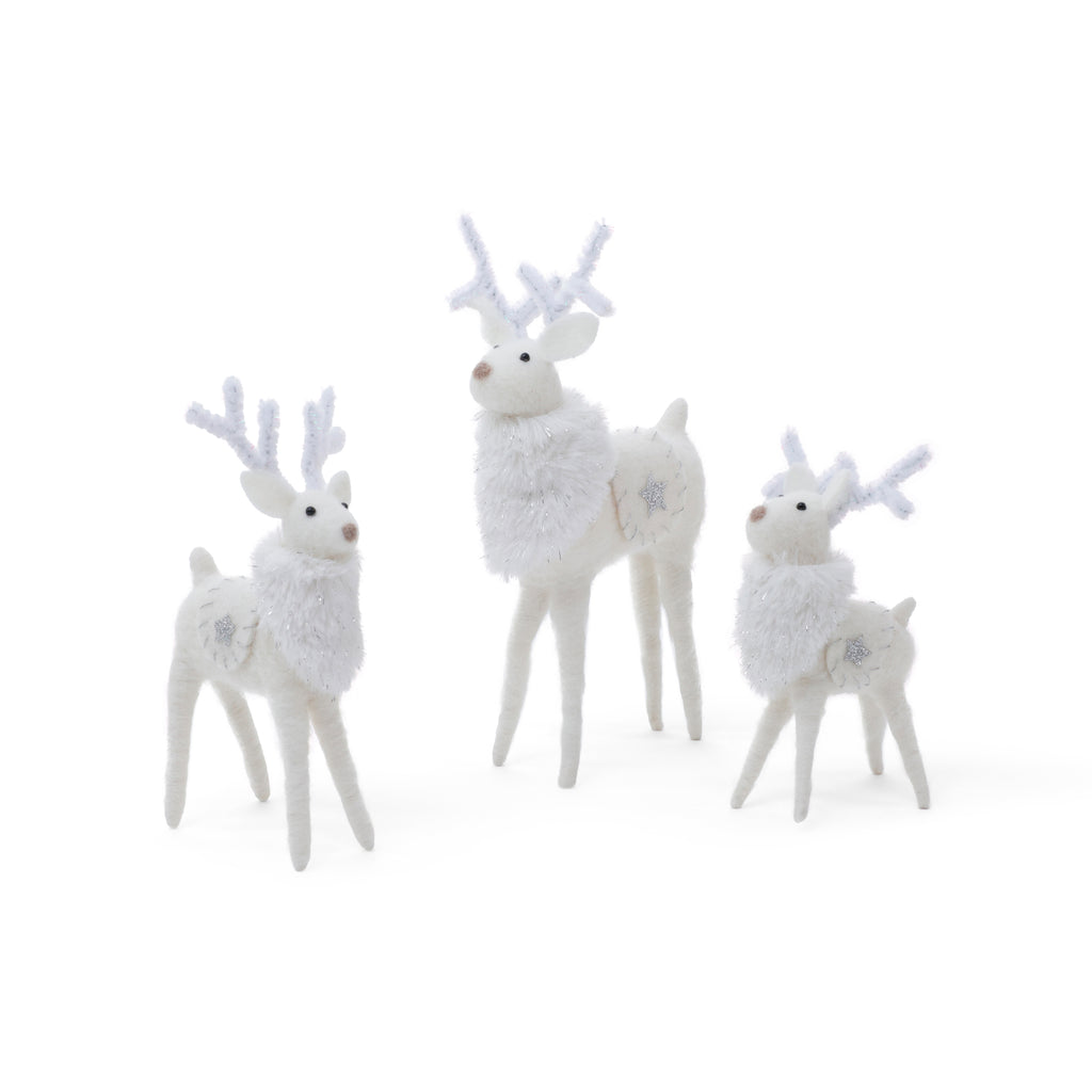 White Deer Wool Tabletop Decoration - 3 Assorted Sizes