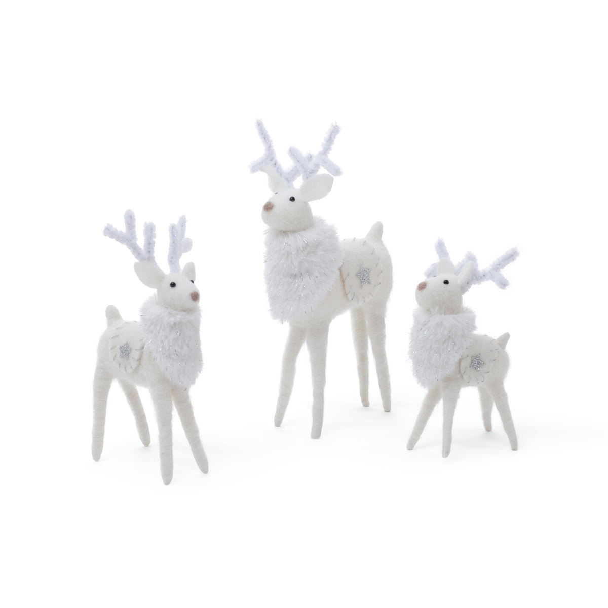 White Deer Wool Tabletop Decoration - 3 Assorted Sizes