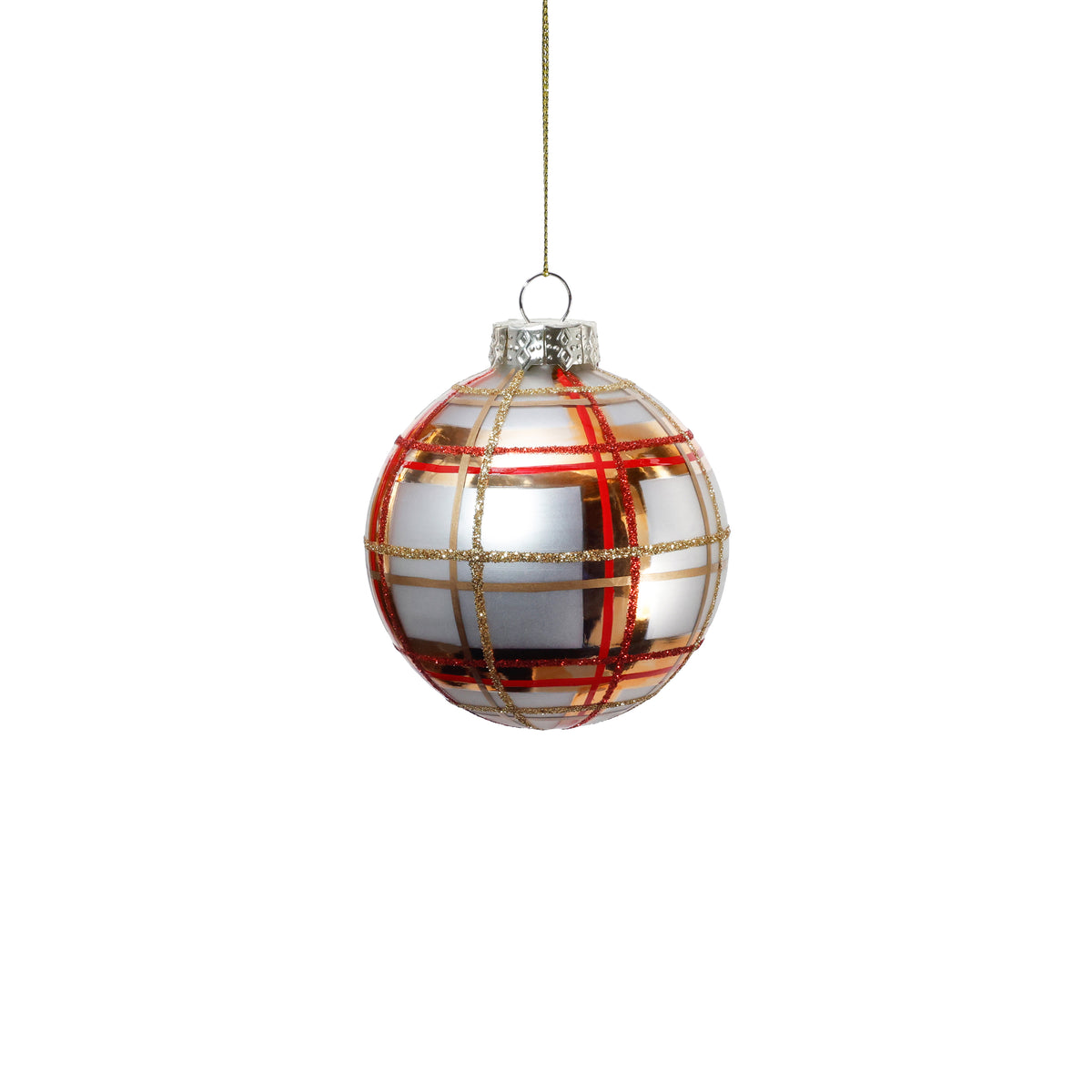 Plaid Ornament - Pearl, Gold & Red