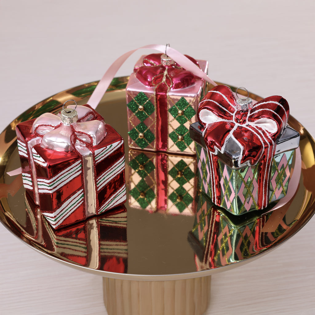 Present Glass Ornament - 3 Assorted Styles