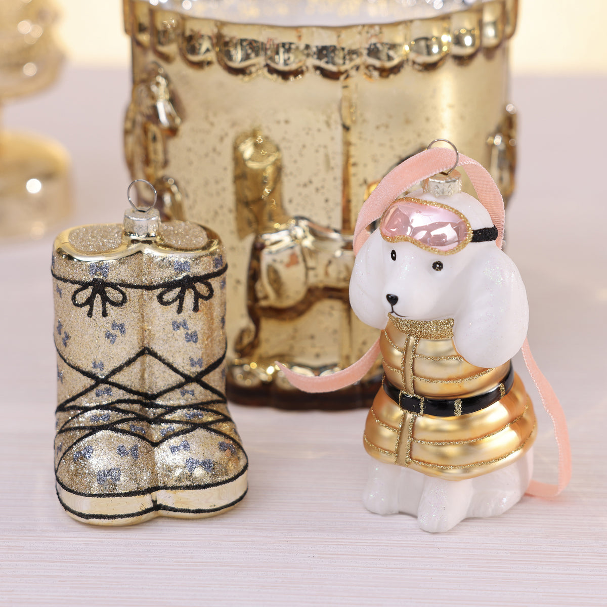 Golden Après-Ski Boots Glass Ornament