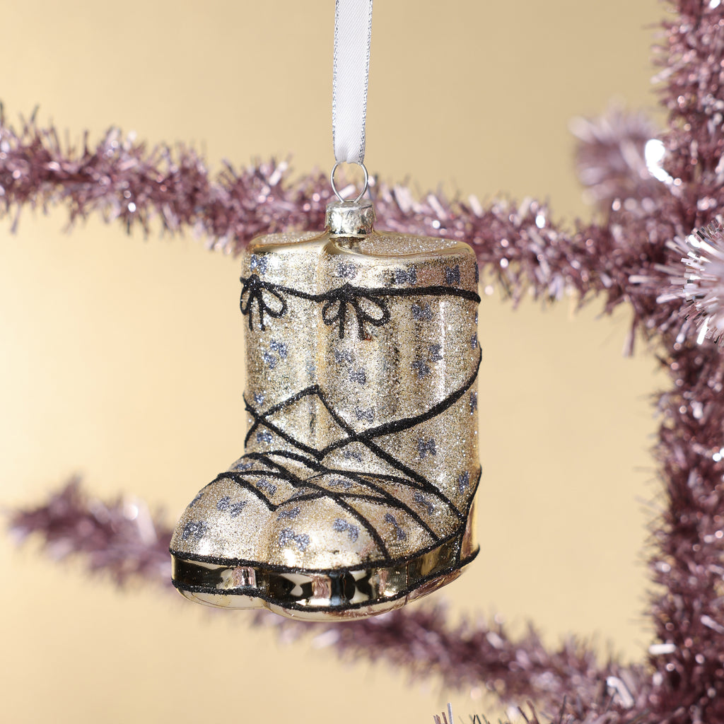 Golden Après-Ski Boots Glass Ornament