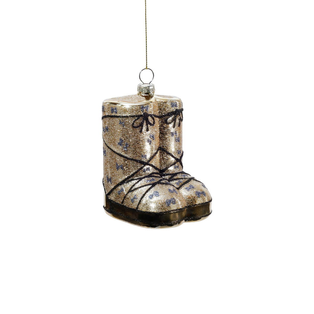 Golden Après-Ski Boots Glass Ornament