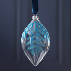 Glass Ornament with Beaded Leaf Design - Blue