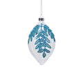 Glass Ornament with Beaded Leaf Design - Blue
