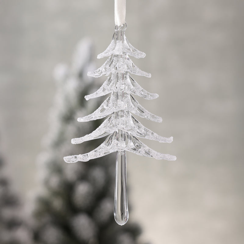 Clear Glass Snow Tree with White Glitter