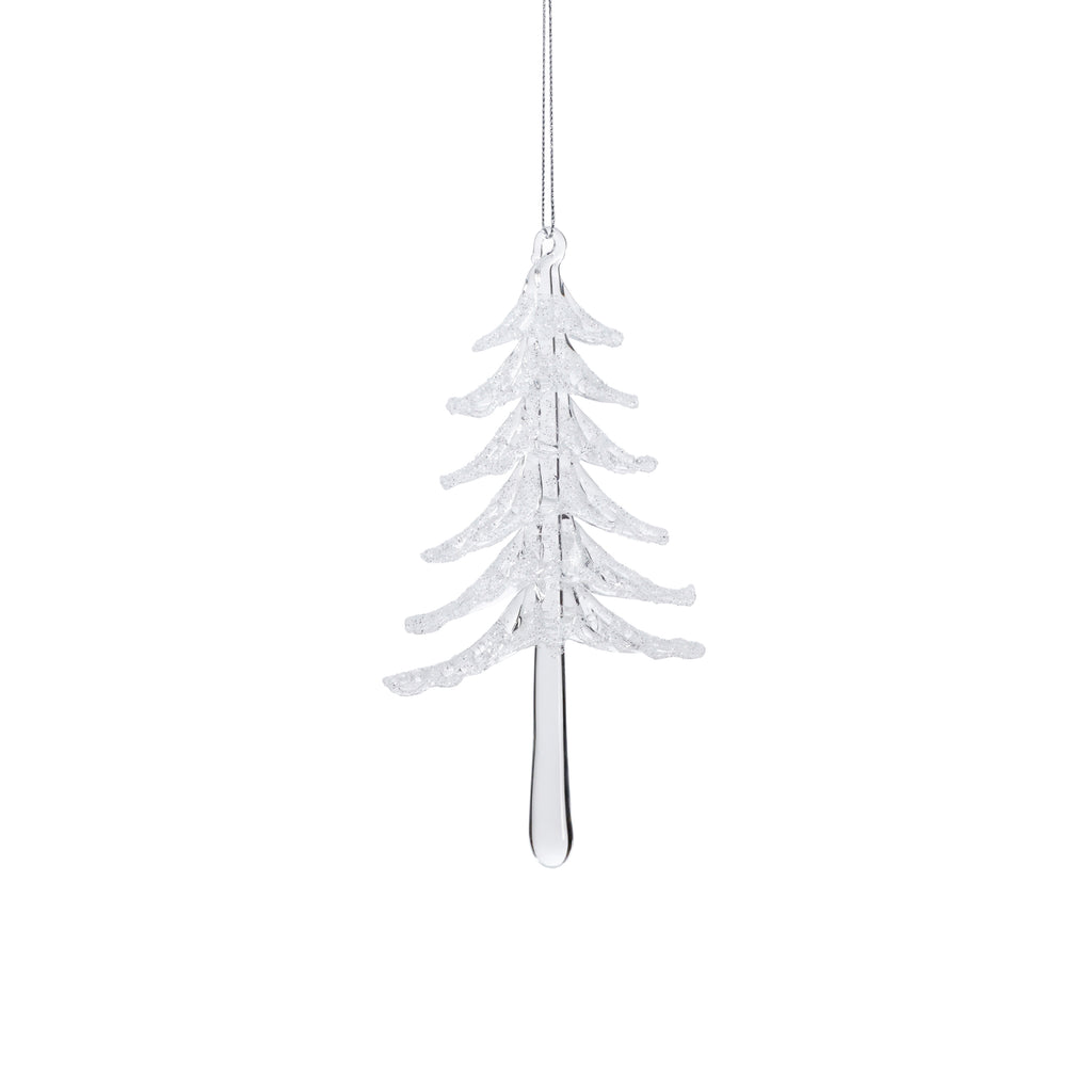 Clear Glass Snow Tree with White Glitter