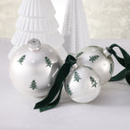 Matt White Glass Ornament with Scattered Trees