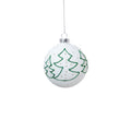 Matt White Glass Ball Ornament with Green Tree Silhouette