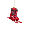 Matt Red Ski Boots on Skis Glass Ornament