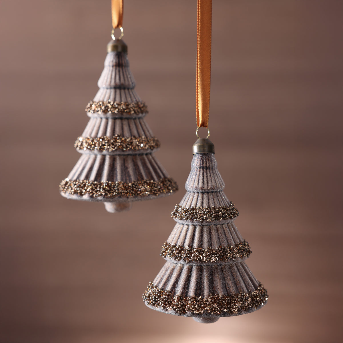 Antique Brown Glass Tree with Glittered Trim