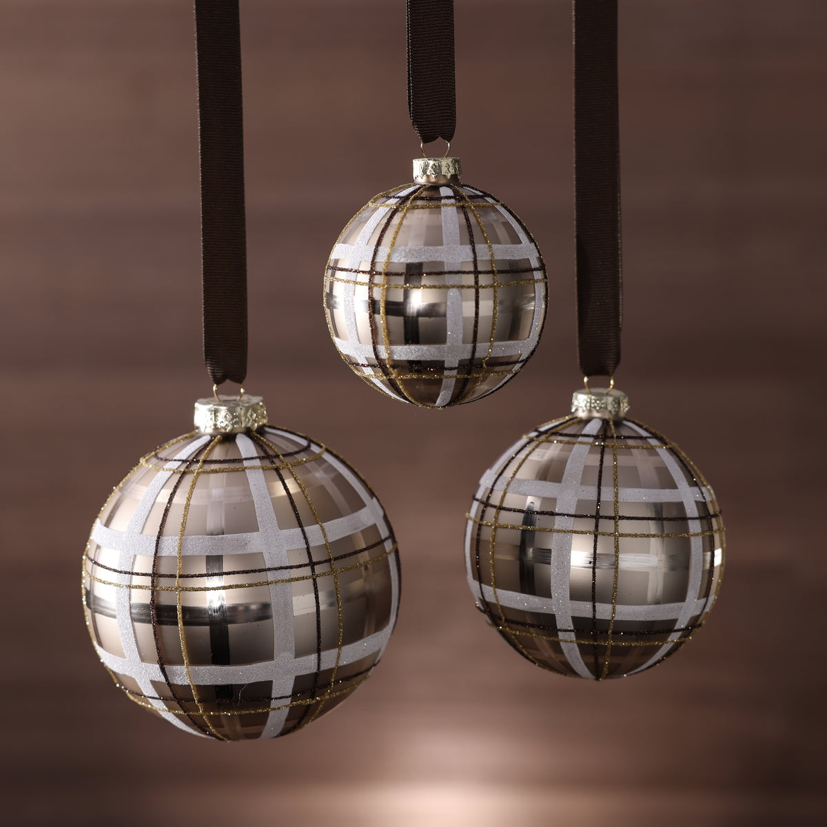 Champagne Tartan Glass Ball Ornament