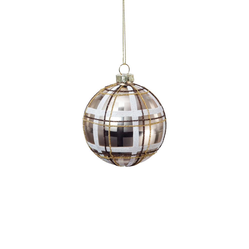 Champagne Tartan Glass Ball Ornament