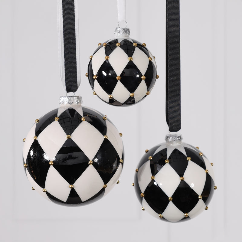 Black and White Harlequin Jewel Glass Ornament