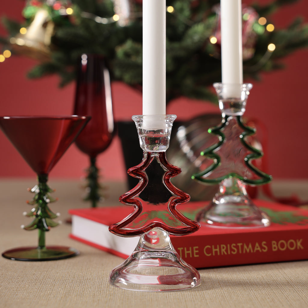 Christmas Tree Silhouette Glass Taper Candle Holder