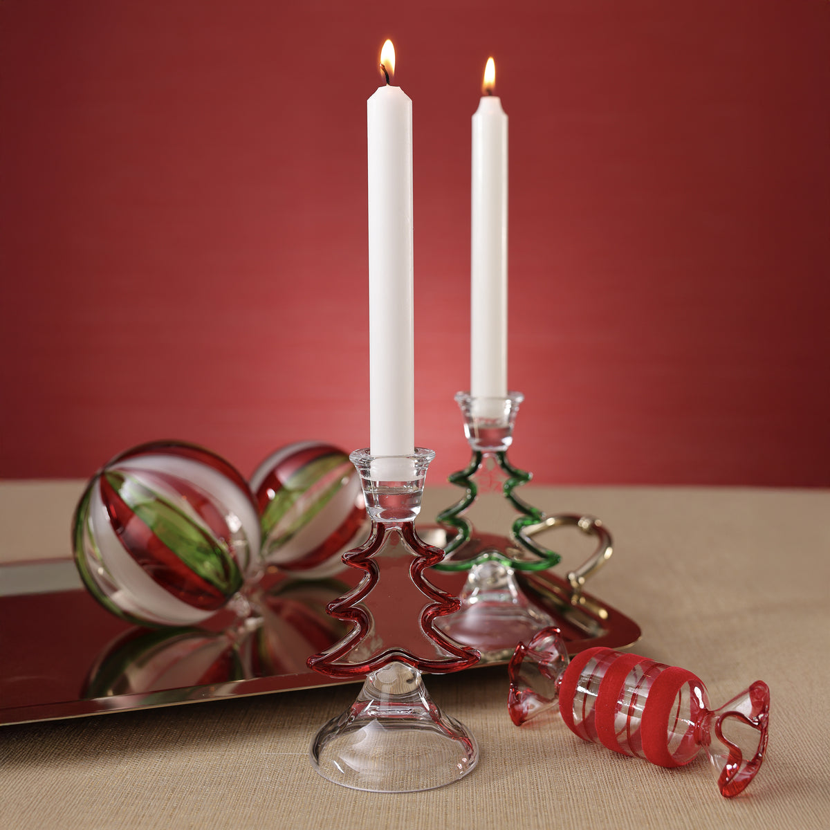 Christmas Tree Silhouette Glass Taper Candle Holder