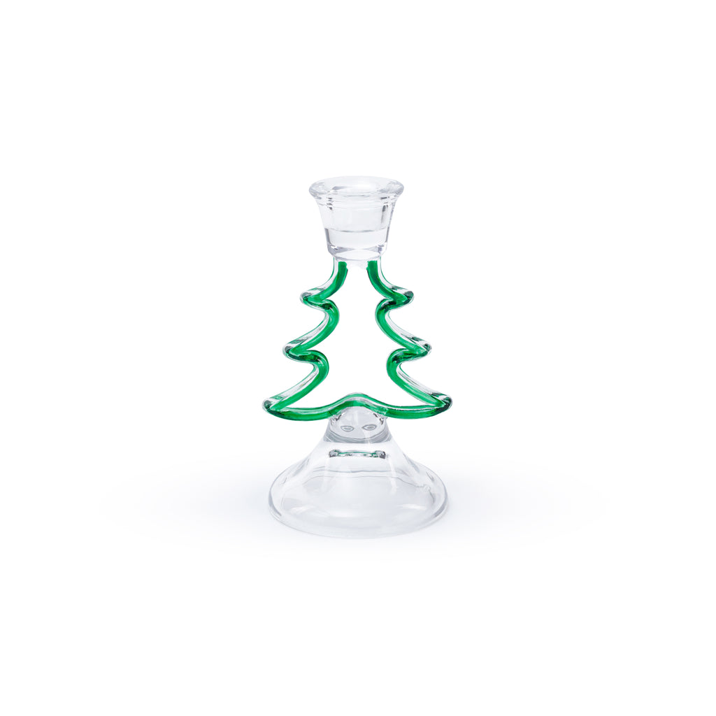 Christmas Tree Silhouette Glass Taper Candle Holder